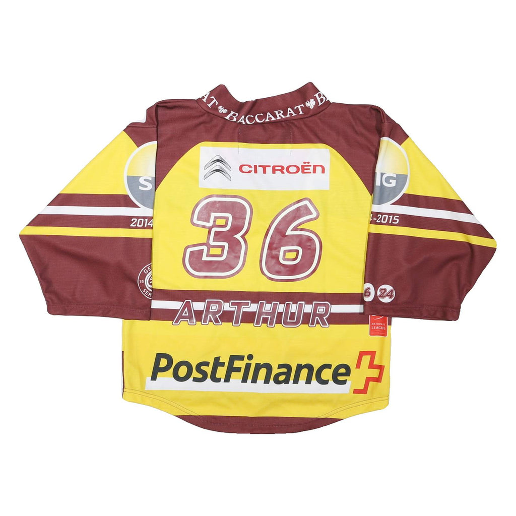 Mens Yellow & Maroon Genève Servette Graphic T-Shirt XXS Long Sleeve V-Neck