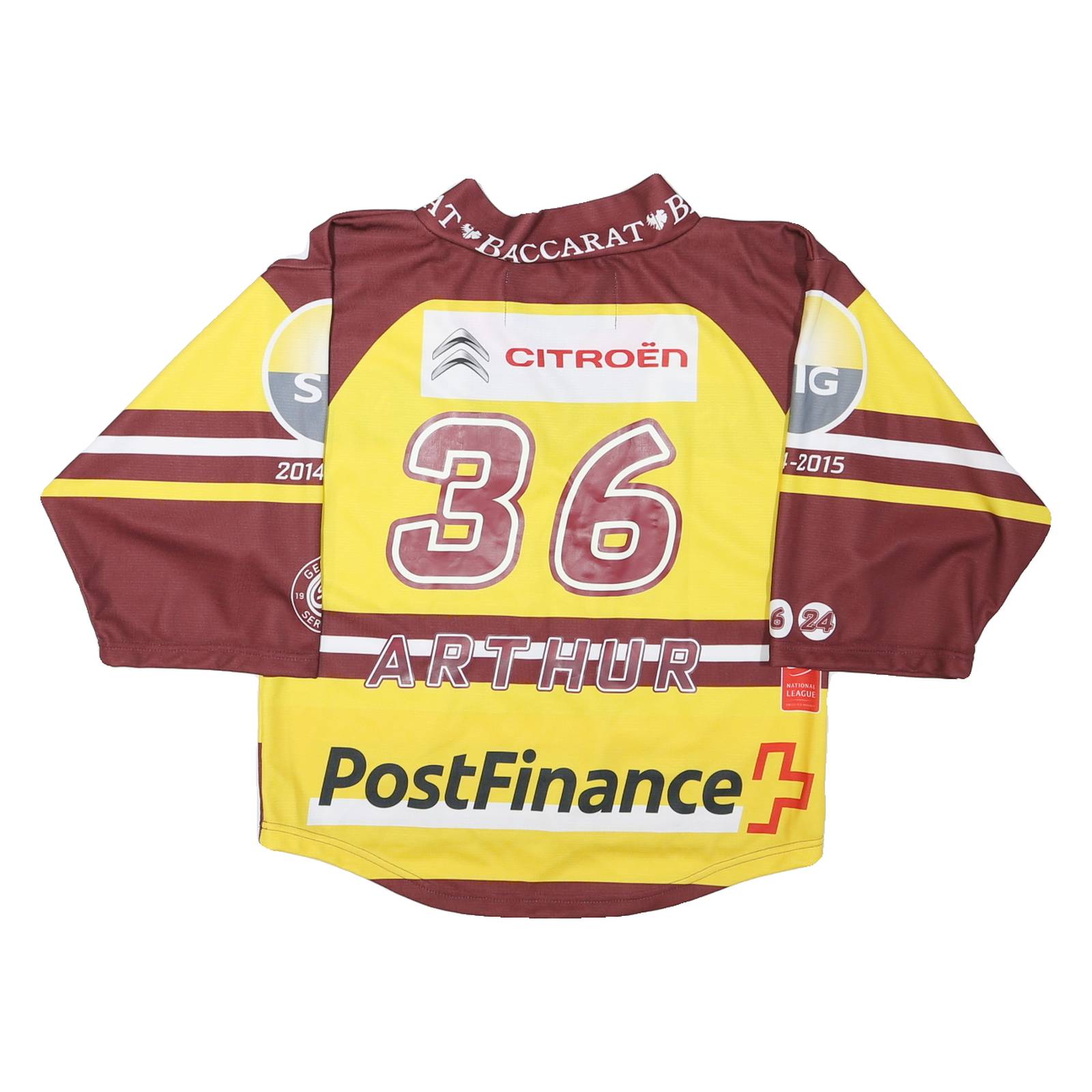 Mens Yellow & Maroon Genève Servette Graphic T-Shirt XXS Long Sleeve V-Neck
