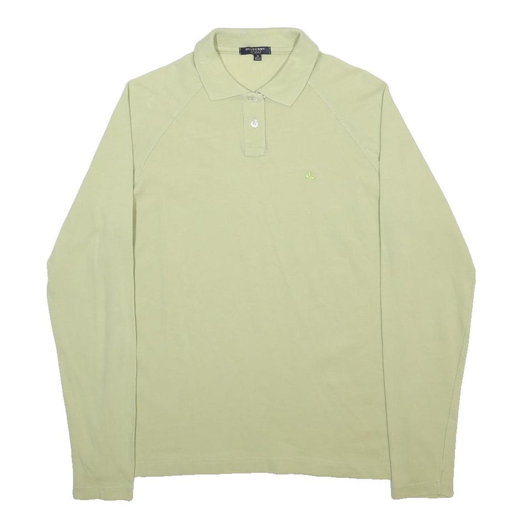 BURBERRY Womens Pale Green Long Sleeve Plain M Cotton Blend Polo Shirt