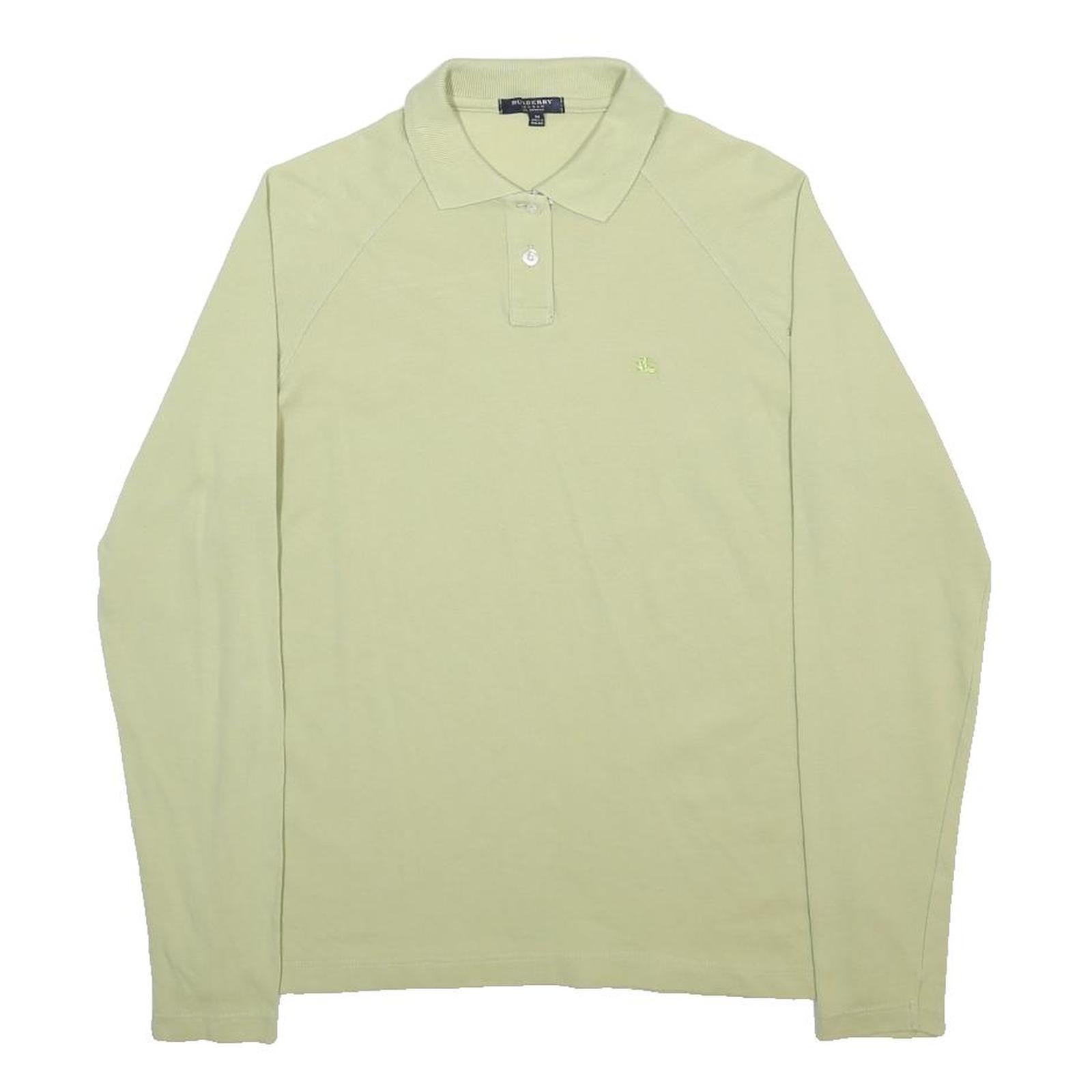 BURBERRY Womens Pale Green Long Sleeve Plain M Cotton Blend Polo Shirt