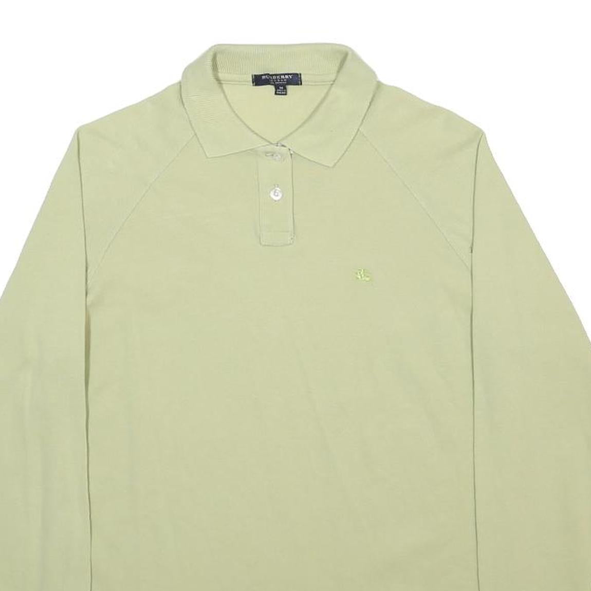 BURBERRY Womens Pale Green Long Sleeve Plain M Cotton Blend Polo Shirt