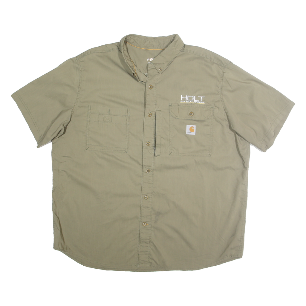 CARHARTT Mens Beige Cotton Blend Short Sleeve Work Shirt 2XL Holt Ag Solutions