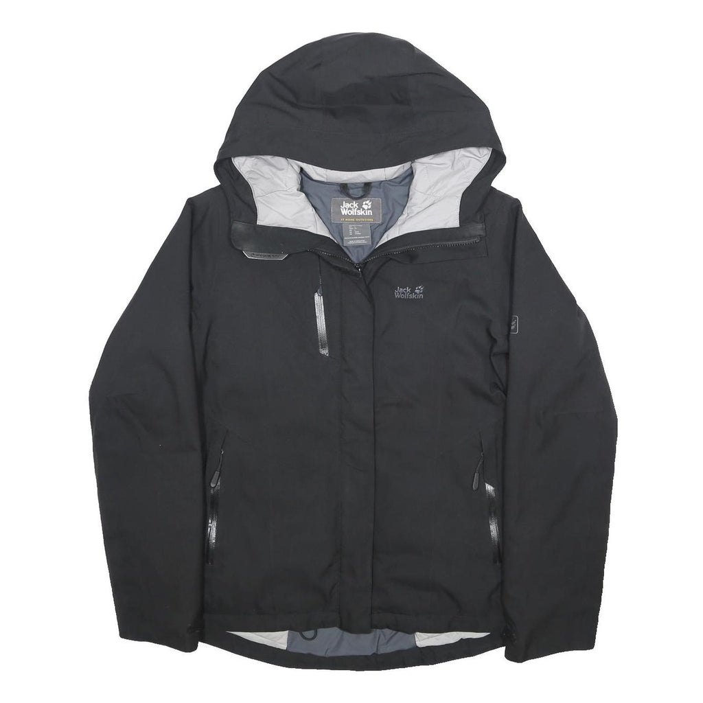 JACK WOLFSKIN Womens Black Outdoor Jacket L Polyester Zip Hooded Plain