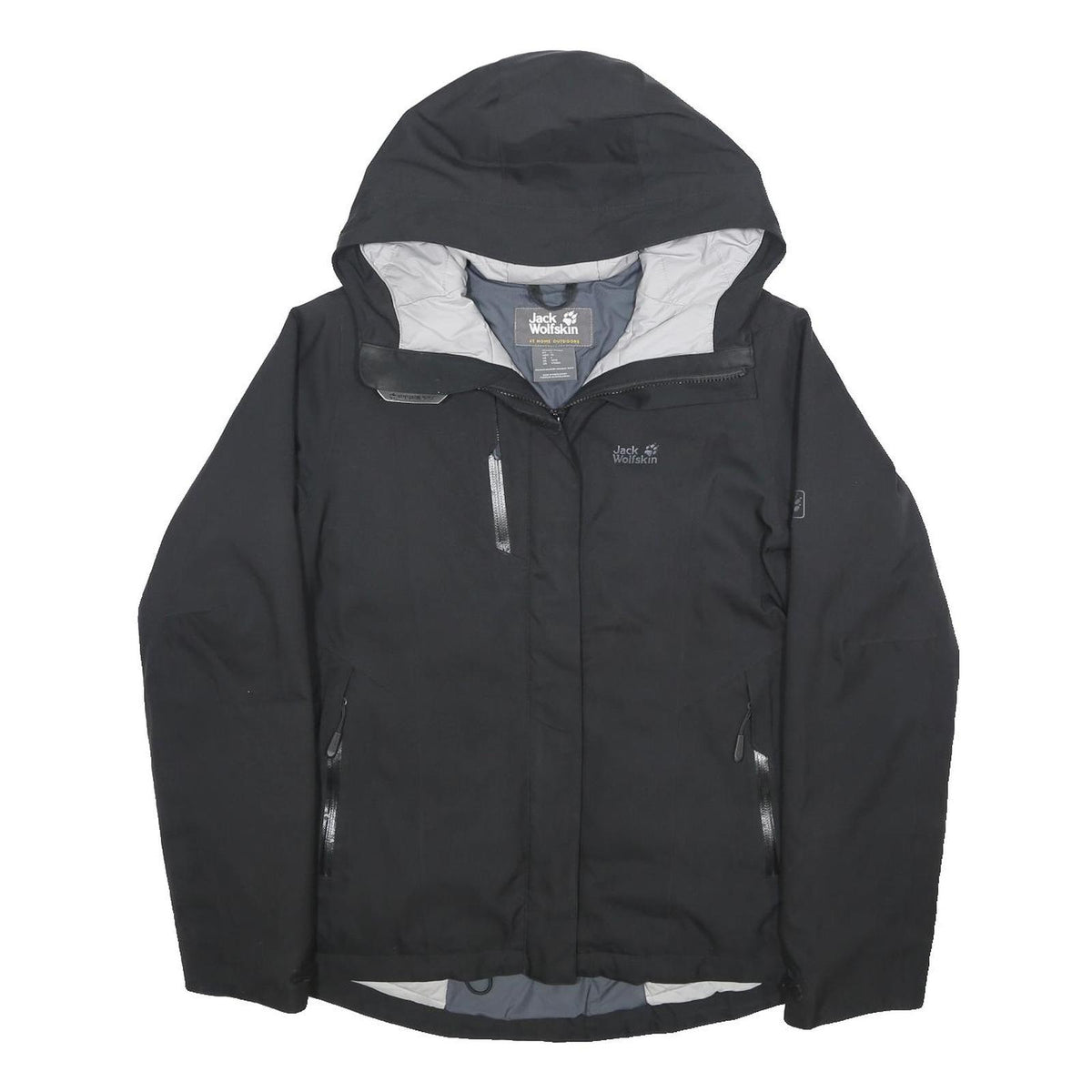 JACK WOLFSKIN Womens Black Outdoor Jacket L Polyester Zip Hooded Plain