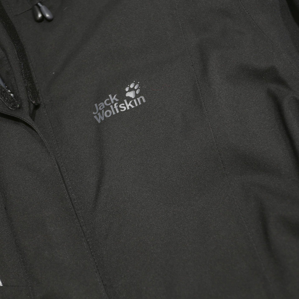 JACK WOLFSKIN Womens Black Outdoor Jacket L Polyester Zip Hooded Plain