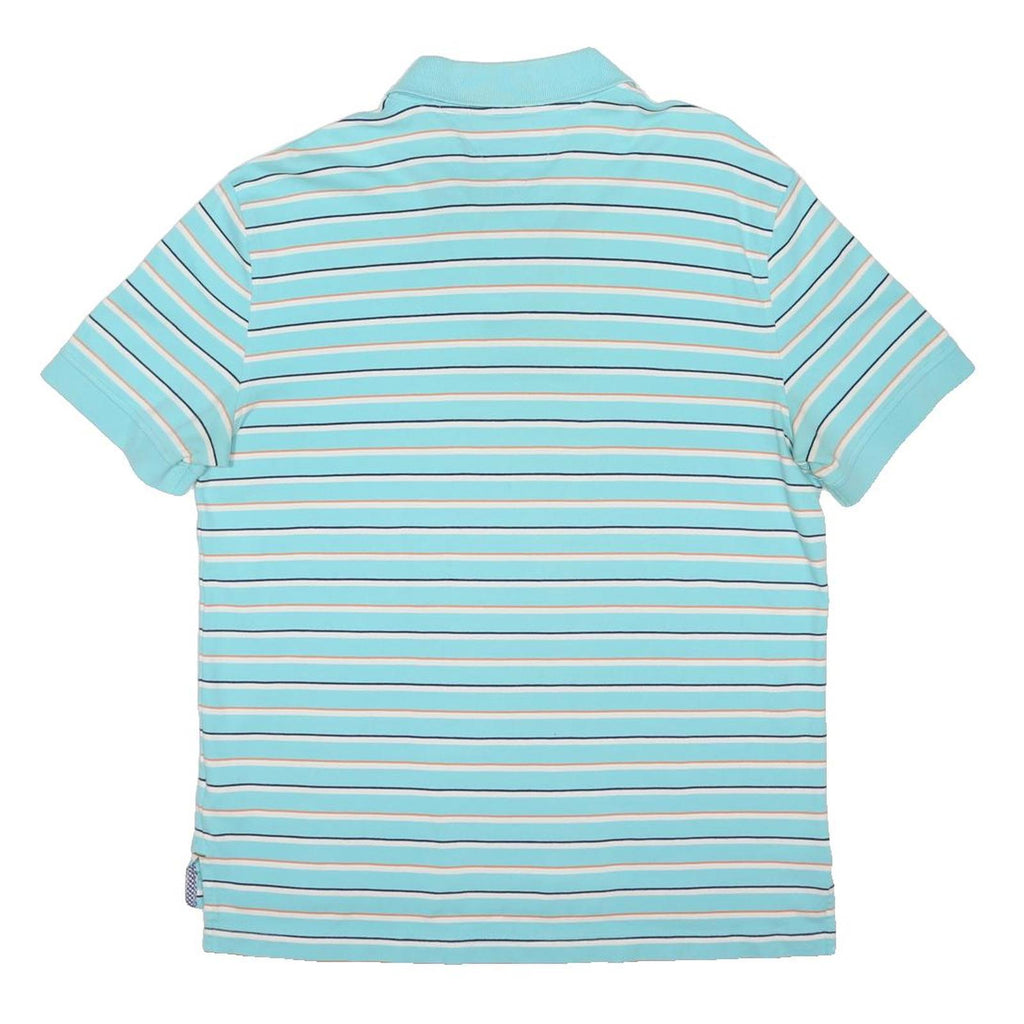TOMMY HILFIGER Mens Blue & White Striped Short Sleeve Polo Shirt L Cotton Blend