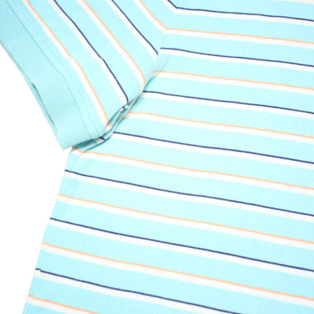 TOMMY HILFIGER Mens Blue & White Striped Short Sleeve Polo Shirt L Cotton Blend