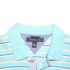 TOMMY HILFIGER Mens Blue & White Striped Short Sleeve Polo Shirt L Cotton Blend