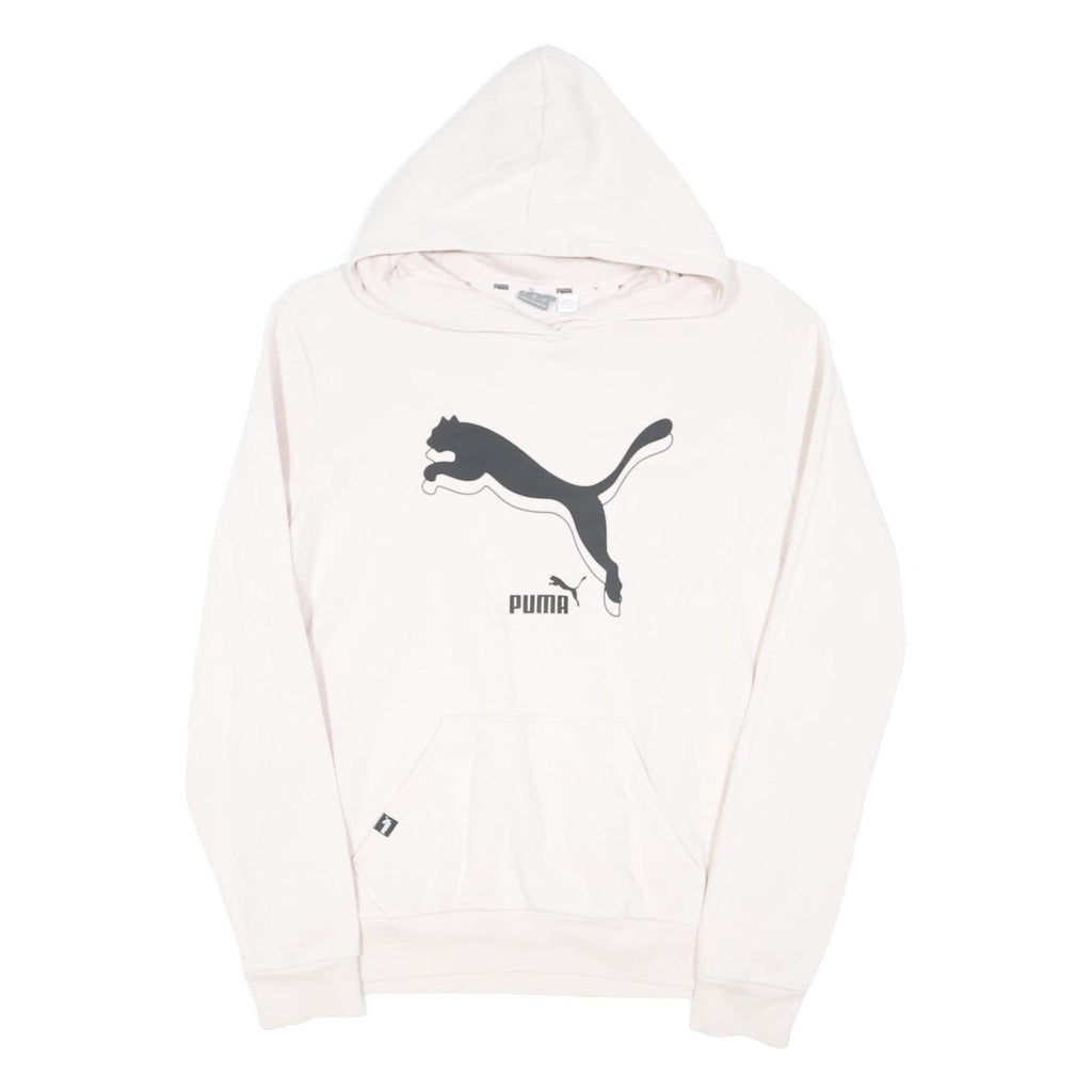 PUMA Mens White Hoodie L Cotton Blend Classic Logo Pullover Sweatshirt