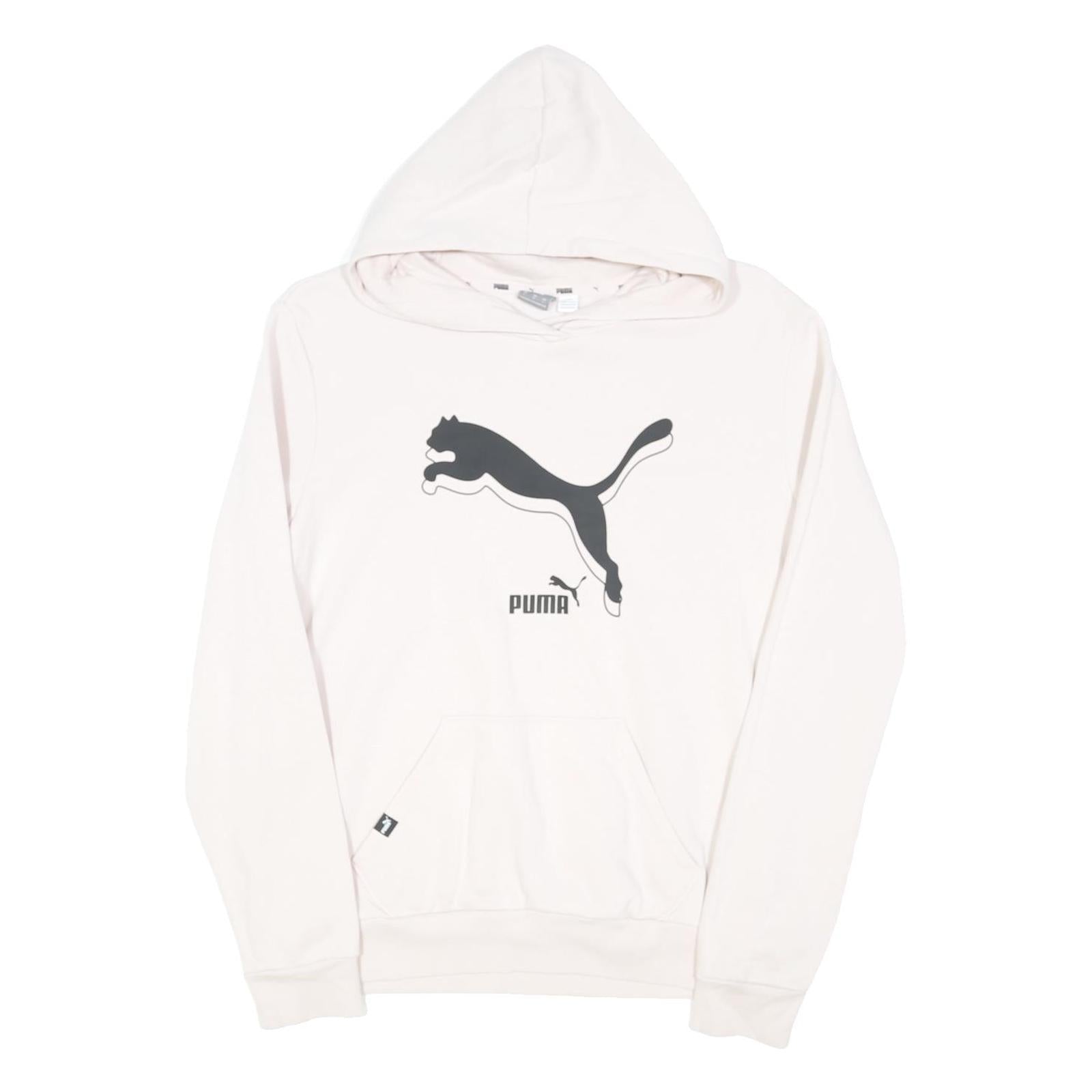 PUMA Mens White Hoodie L Cotton Blend Classic Logo Pullover Sweatshirt