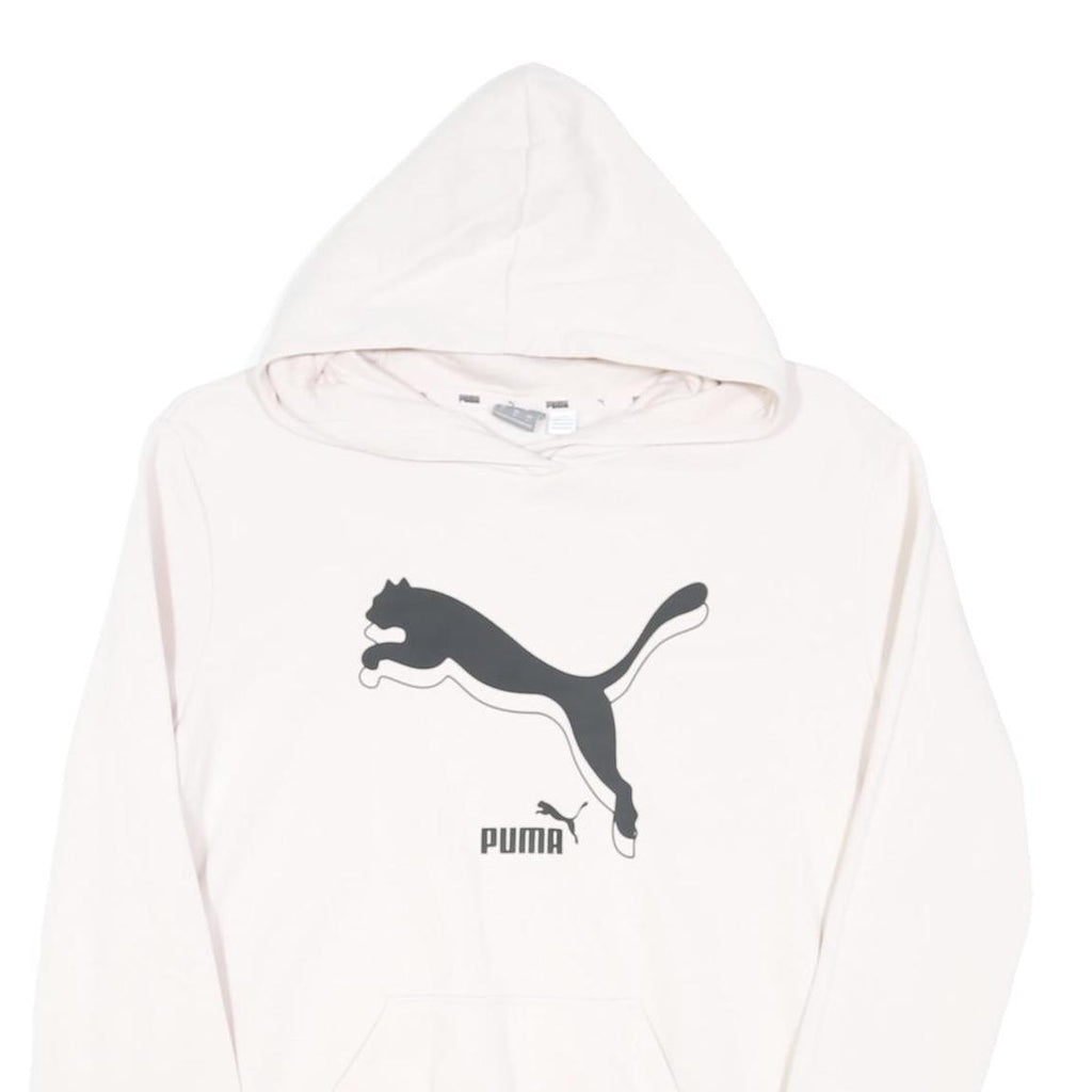 PUMA Mens White Hoodie L Cotton Blend Classic Logo Pullover Sweatshirt