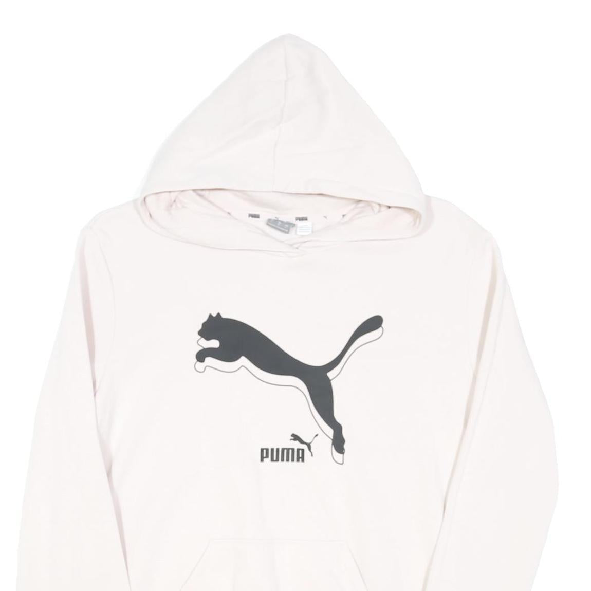 PUMA Mens White Hoodie L Cotton Blend Classic Logo Pullover Sweatshirt