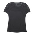 DKNY Womens Black Mesh Sleeve Basic Top Short Sleeve Crew Neck XS Lightweight