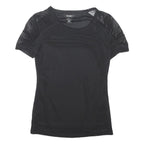 DKNY Womens Black Mesh Sleeve Basic Top Short Sleeve Crew Neck XS Lightweight