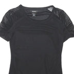 DKNY Womens Black Mesh Sleeve Basic Top Short Sleeve Crew Neck XS Lightweight