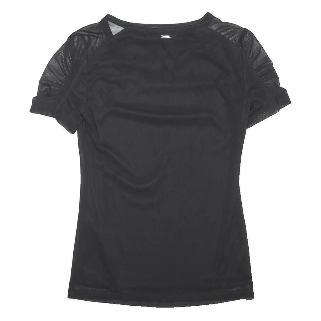 DKNY Womens Black Mesh Sleeve Basic Top Short Sleeve Crew Neck XS Lightweight