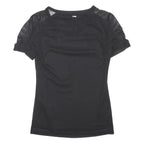 DKNY Womens Black Mesh Sleeve Basic Top Short Sleeve Crew Neck XS Lightweight