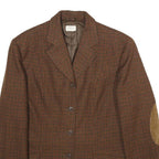 SISLEY Womens Brown Wool Tailored Button Jacket S Houndstooth Elbow Patches