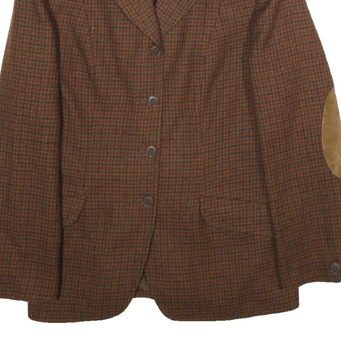 SISLEY Womens Brown Wool Tailored Button Jacket S Houndstooth Elbow Patches