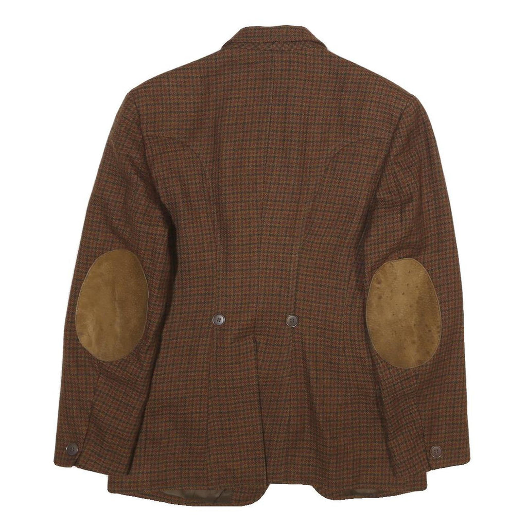 SISLEY Womens Brown Wool Tailored Button Jacket S Houndstooth Elbow Patches