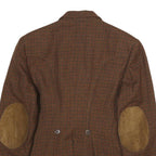 SISLEY Womens Brown Wool Tailored Button Jacket S Houndstooth Elbow Patches