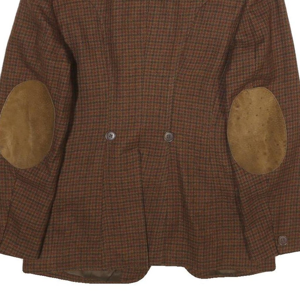 SISLEY Womens Brown Wool Tailored Button Jacket S Houndstooth Elbow Patches