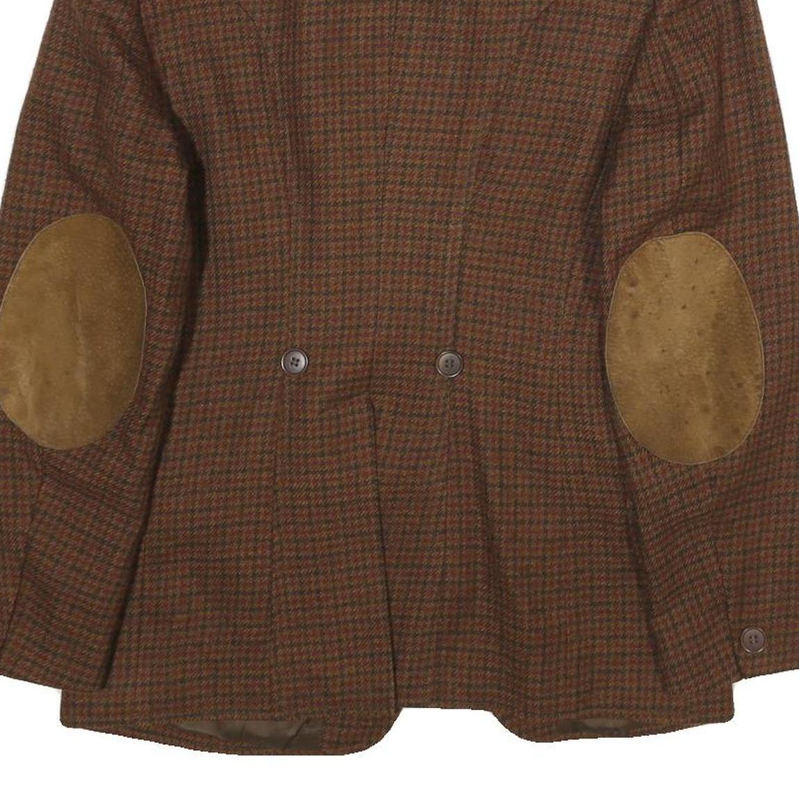 SISLEY Womens Brown Wool Tailored Button Jacket S Houndstooth Elbow Patches