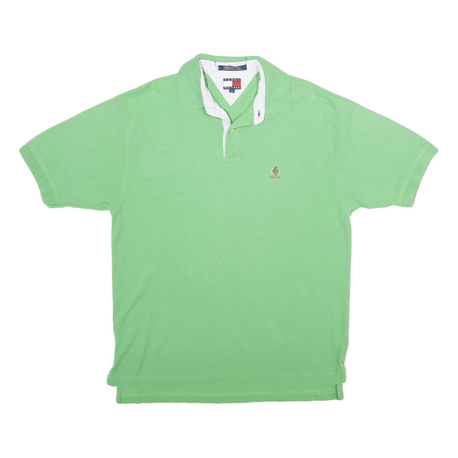 TOMMY HILFIGER Mens Green Short Sleeve Polo Shirt L Cotton Classic Fit