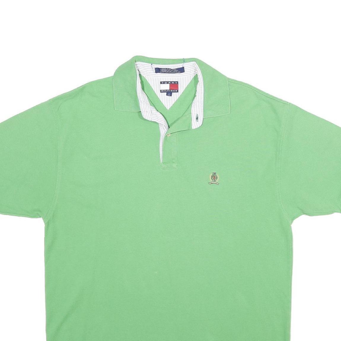 TOMMY HILFIGER Mens Green Short Sleeve Polo Shirt L Cotton Classic Fit