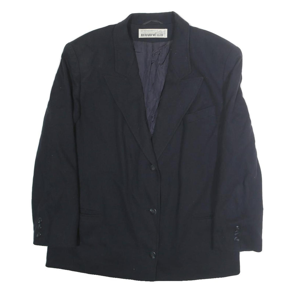 RICHARD MULLER Womens Black Wool Classic Button Jacket L Tailored Plain