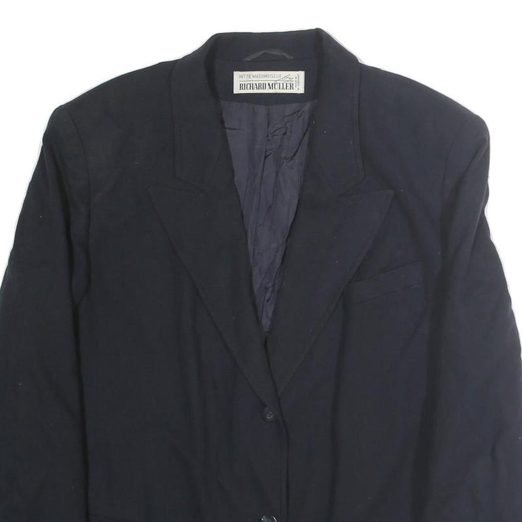 RICHARD MULLER Womens Black Wool Classic Button Jacket L Tailored Plain