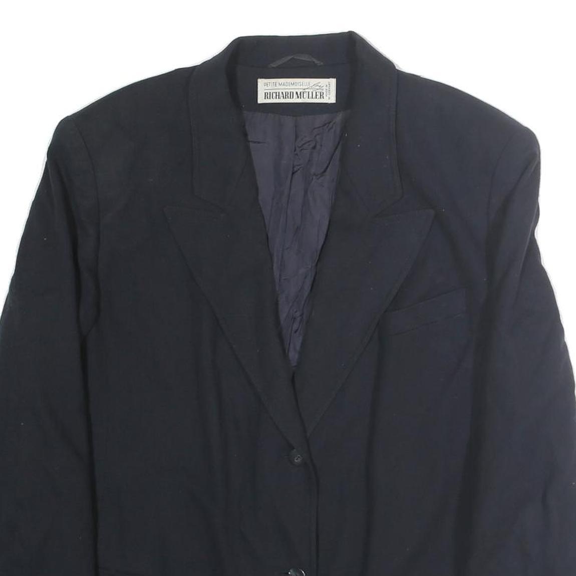 RICHARD MULLER Womens Black Wool Classic Button Jacket L Tailored Plain