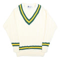 GUNN & MOORE Mens Cream Green & Yellow Classic Jumper V-Neck Cable Knit L