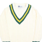 GUNN & MOORE Mens Cream Green & Yellow Classic Jumper V-Neck Cable Knit L