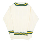 GUNN & MOORE Mens Cream Green & Yellow Classic Jumper V-Neck Cable Knit L