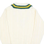 GUNN & MOORE Mens Cream Green & Yellow Classic Jumper V-Neck Cable Knit L