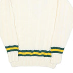 GUNN & MOORE Mens Cream Green & Yellow Classic Jumper V-Neck Cable Knit L