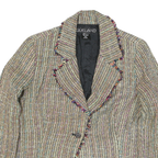 SILKLAND Womens Beige Multicolour Button Jacket M Silk Tweed Frayed Edges