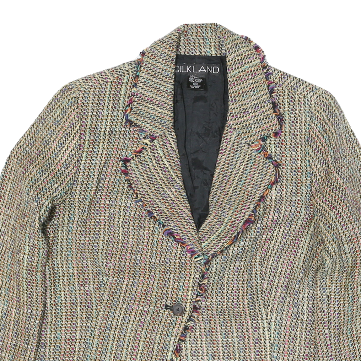 SILKLAND Womens Beige Multicolour Button Jacket M Silk Tweed Frayed Edges