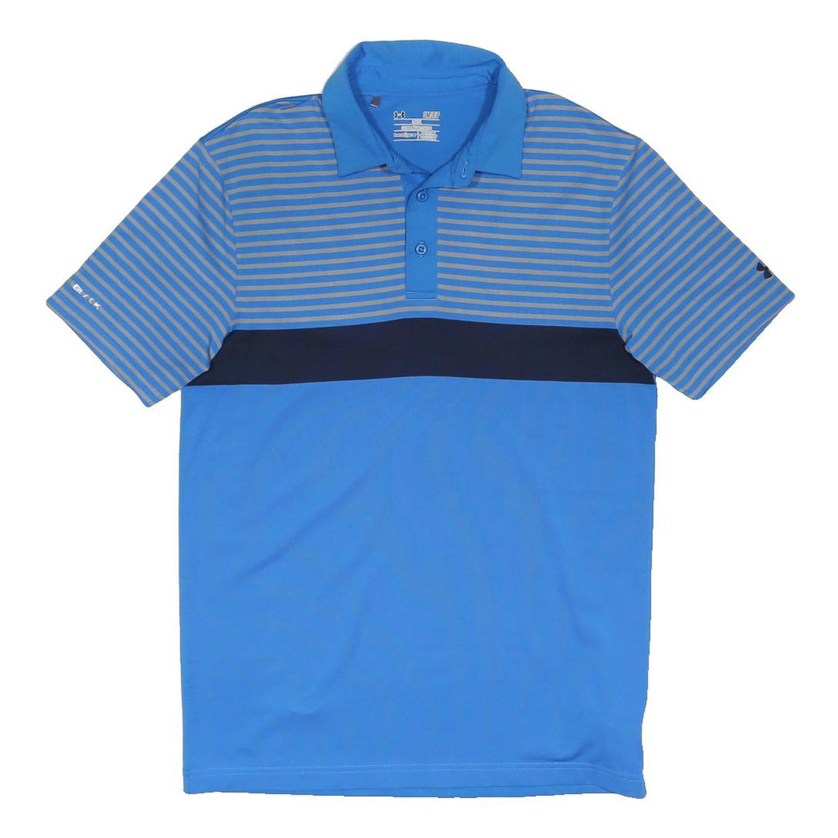 UNDER ARMOUR Mens Blue & Grey Striped Short Sleeve Polo Shirt S Performance