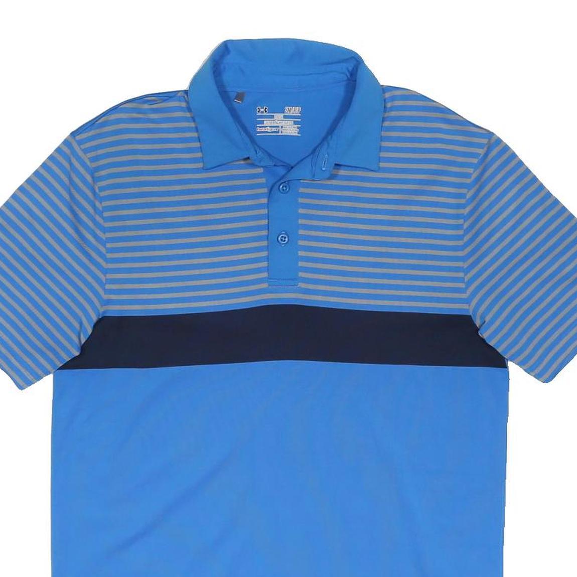 UNDER ARMOUR Mens Blue & Grey Striped Short Sleeve Polo Shirt S Performance