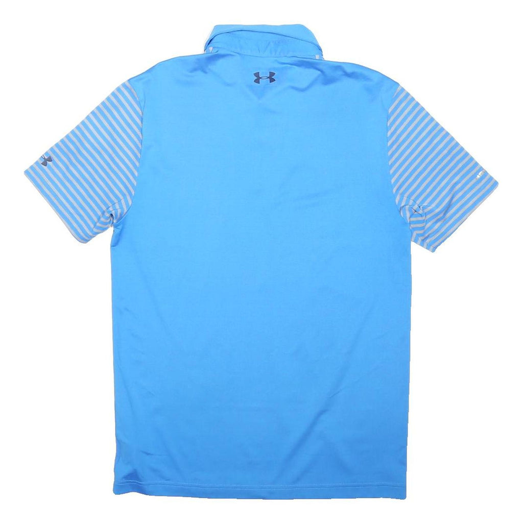 UNDER ARMOUR Mens Blue & Grey Striped Short Sleeve Polo Shirt S Performance
