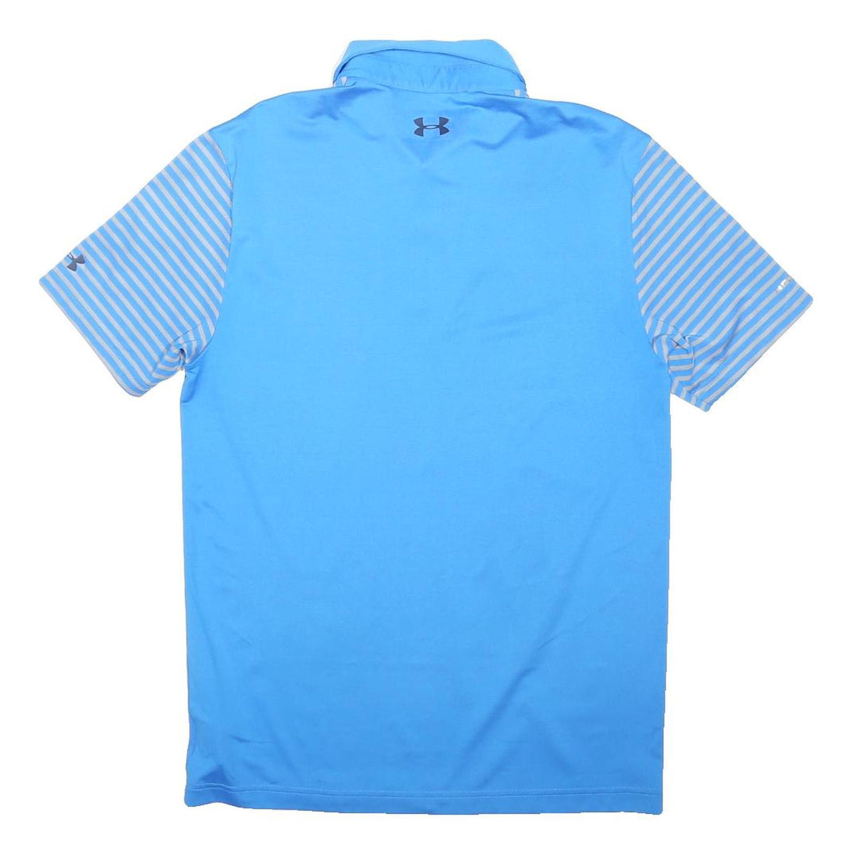 UNDER ARMOUR Mens Blue & Grey Striped Short Sleeve Polo Shirt S Performance