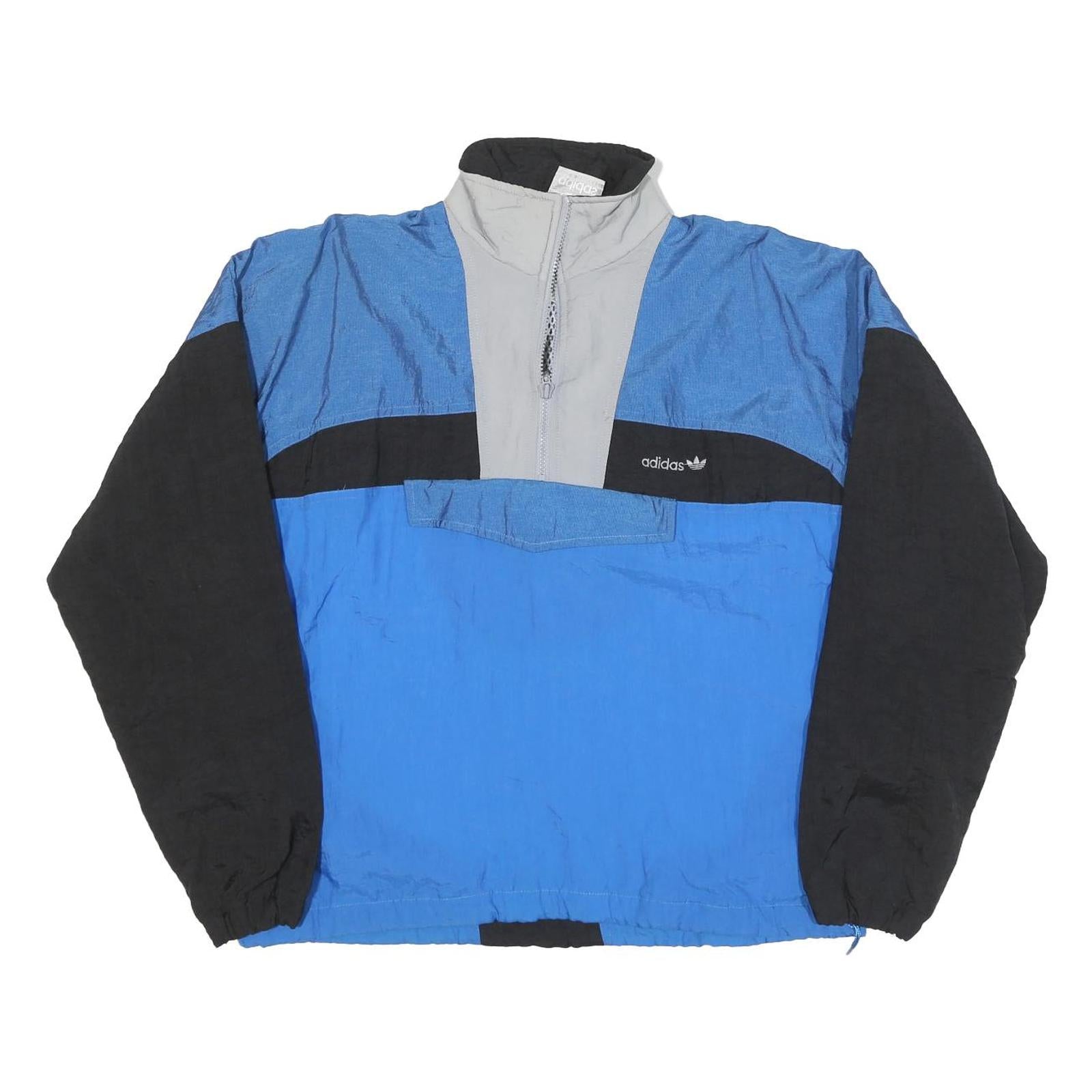 ADIDAS Mens Blue & Black Track Jacket L Nylon Colourblock Zip Retro Sportswear