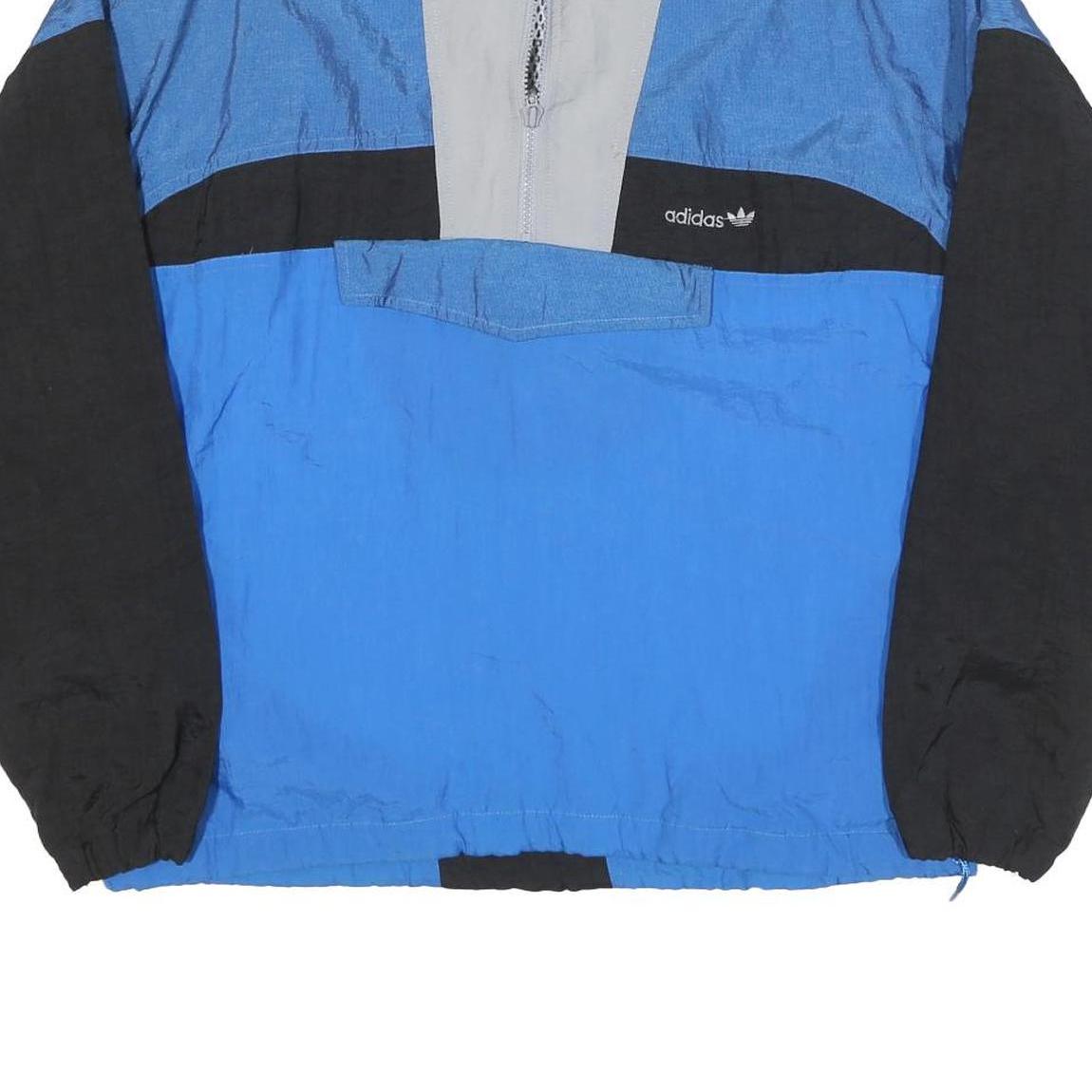 ADIDAS Mens Blue & Black Track Jacket L Nylon Colourblock Zip Retro Sportswear