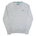 SUPERDRY Womens Jumper Grey V-Neck Tight Knit 2XL