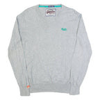 SUPERDRY Womens Jumper Grey V-Neck Tight Knit 2XL