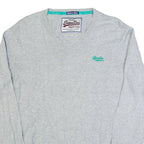 SUPERDRY Womens Jumper Grey V-Neck Tight Knit 2XL