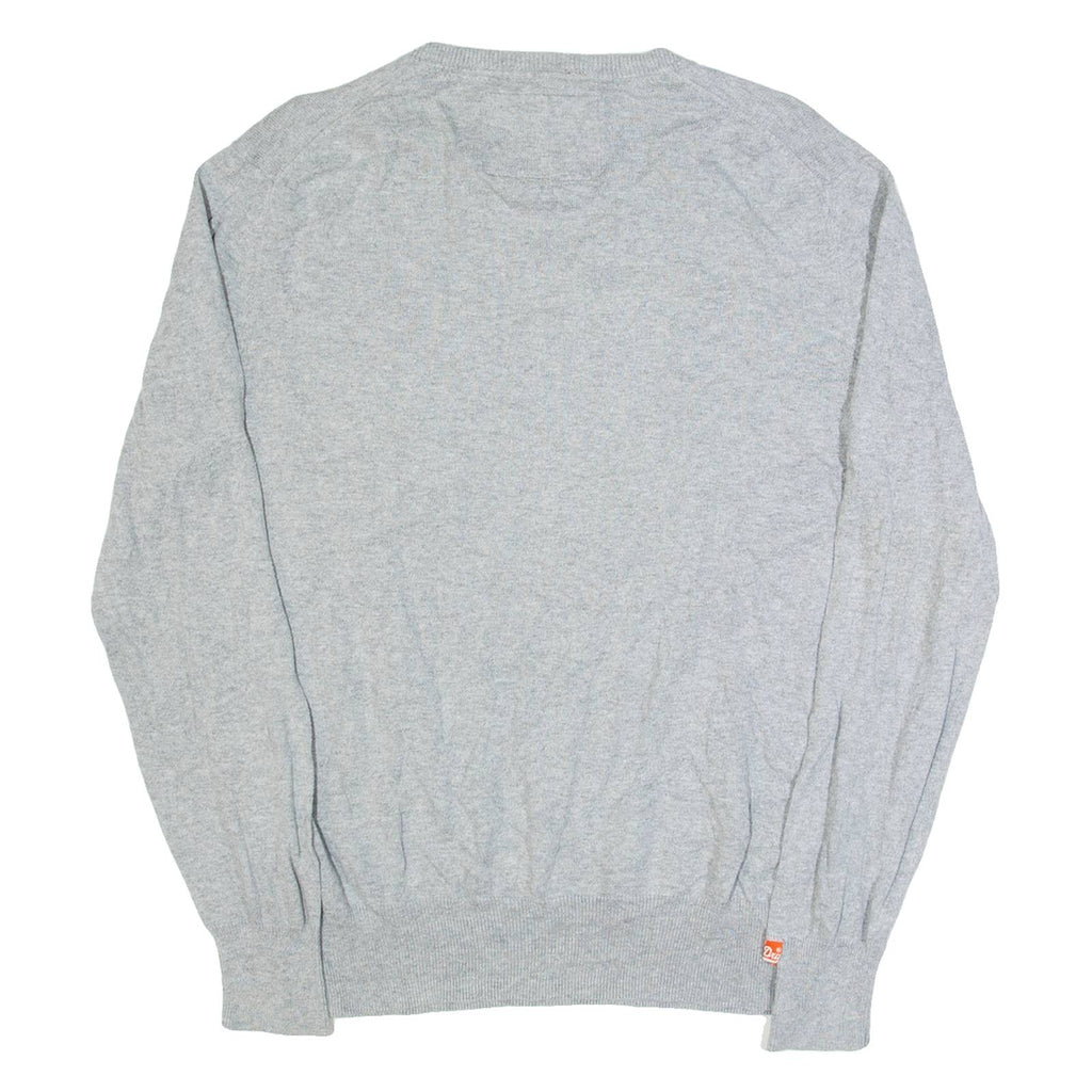 SUPERDRY Womens Jumper Grey V-Neck Tight Knit 2XL