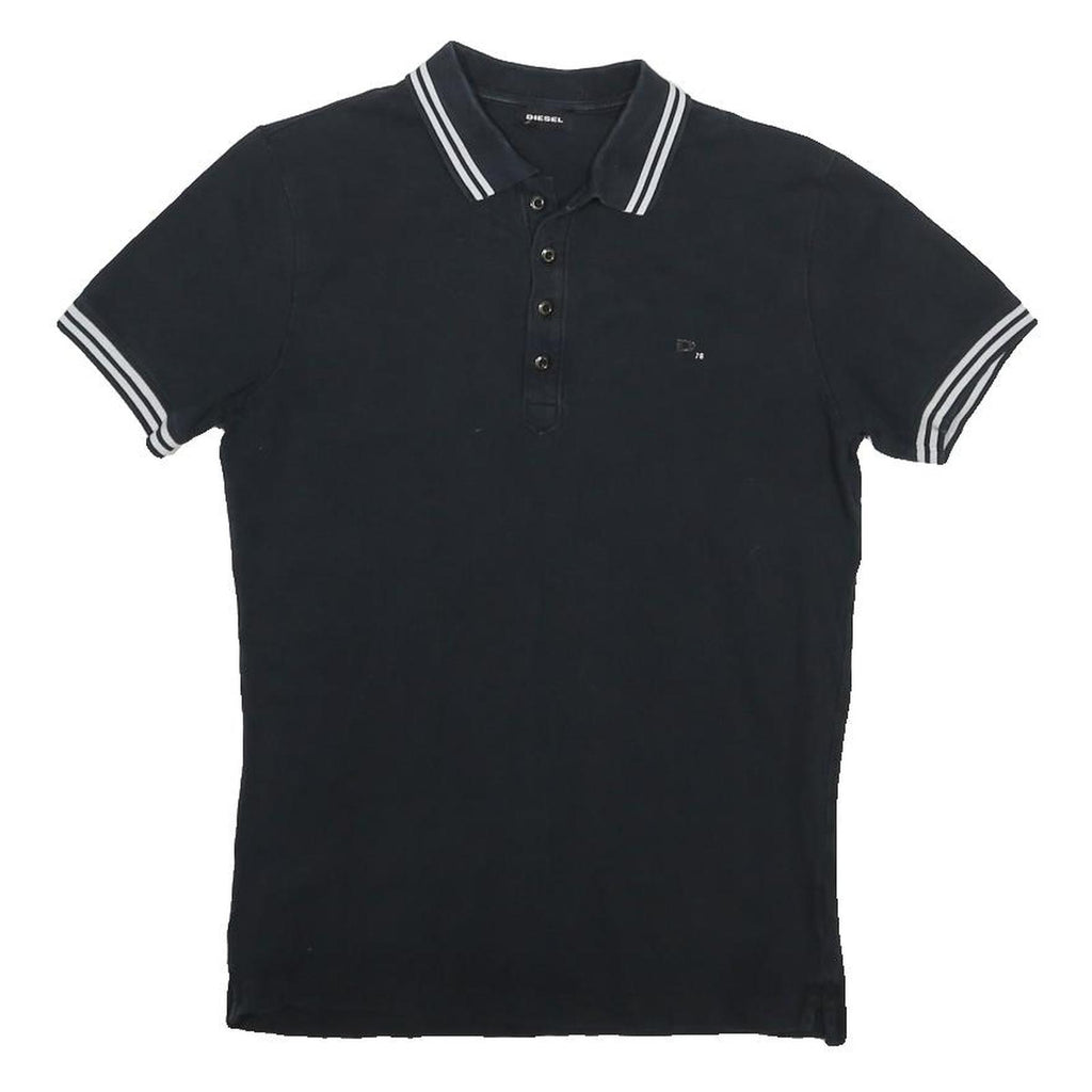 DIESEL Mens Black Polo Shirt XS Cotton Blend Short Sleeve Striped Collar